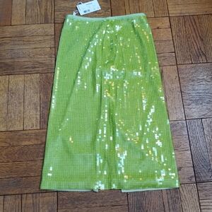 Helmut Lang Vibrant Green Sequin Pencil Skirt NWT